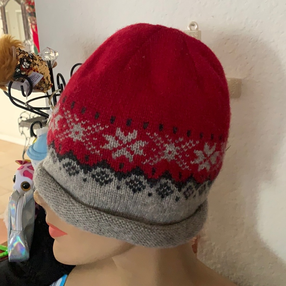 Woolrich beanie kids warm hat red & gray fleece lined